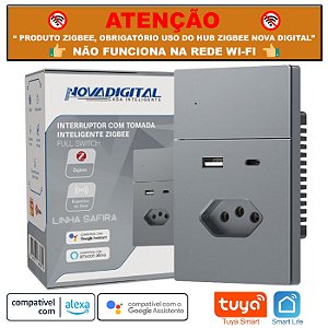 Interruptor com Tomada e Usb-c Zigbee Tecla Fisíca Linha Safira Tuya Nova Digital