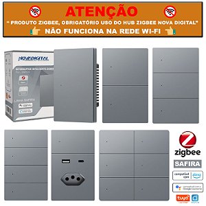 Interruptor Zigbee Linha Safira de Teclas Fisícas Cinza Tuya Nova Digital