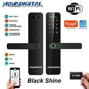 Fechadura Smart Wi-fi Black Shine com Biometria Senha e Tag Tuya Nova Digital