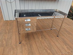 MESA PLANA EM INOX 304 COM GAVETAS