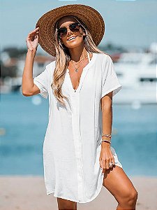 Saída de praia modelo chemise manga curta