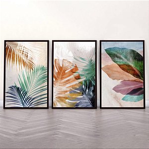 KIT QUADROS DECORATIVO TRIO Folhagens Tropicais