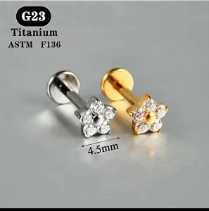 PIERCING LABRET M 4,5mm FLORZINHA CRAVEJADA RI TITÂNIO