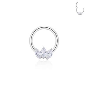 PIERCING ARGOLA 3  FOLHAS CRAVEJADA TITÂNIO