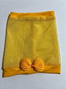 Faixa Pet Tule Amarelo Laço Crochê