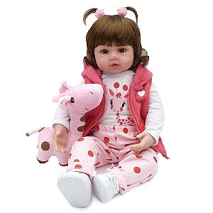 Boneca Bebê Reborn e Girafinha 100% Silicone