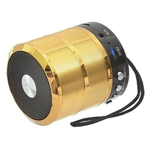 Mini Caixinha Som Bluetooth Portátil Usb P2 Rádio Fm Dourada