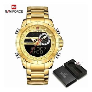 Relógio Naviforce 9163 Dourado Luxo + Caixa Original