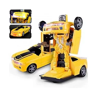 Carrinho Vira Robô Bate e Volta Com Luzes e Som Camaro Amarelo - Transformers