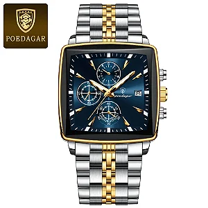Relógio Masculino Poedagar Luxo Cronógrafo Prateado/Azul