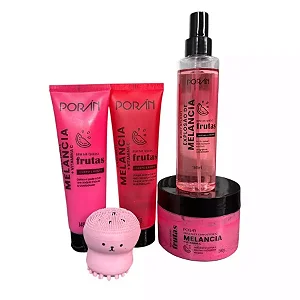 Linha Poran Completa Frutas Porán Sabonete + Hidratante+ Esfoliante + Body Splash + Esponjinha Corpo E Rosto