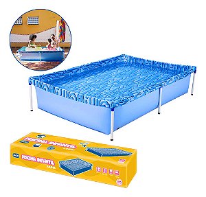 Piscina Infantil Retangular 1000 Litros Azul Estrutura Ferro