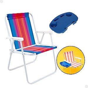 Kit Cadeira Dobrável + Mesa Portátil Camping Pesca Praia