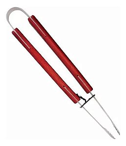 Pegador Longo Churrasco Carne Aço Inox Cabo Madeira