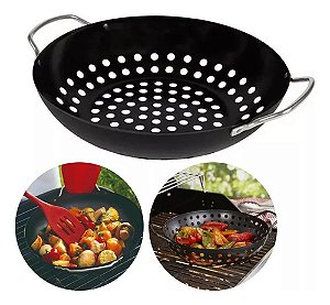 Frigideira Panela Furada Para Churrasco Wok Grelhar Legumes