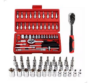 Kit Chaves Jogo Catraca Reversível Soquetes 46 Peças