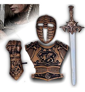 Kit Medieval Infantil Armadura Espada Capacete Bracelete