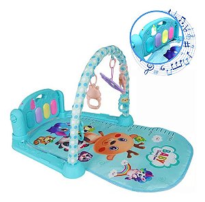 Tapete Azul De Atividades P/ Bebê Musical, Luz E Brinquedos