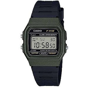 Relógio Feminino Casio Digital F-91WM-3ADF - Verde/Preto