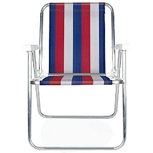 Cadeira Praia Mor 2228 Alumínio - Azul, Vermelho e Branco