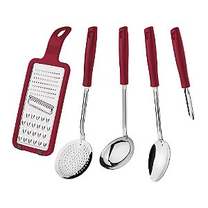 Jogo de Utensílios Tramontina Inox 5 Peças Vermelho 25299713