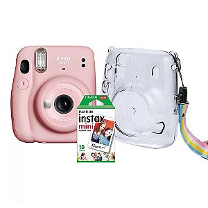 Kit Câmera Instax Mini 11 + Bolsa + 10 Filmes Fujifilm Rosa