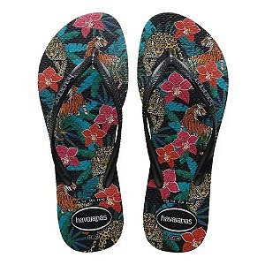 Chinelo Havaianas Slim Tropical Preto/Cinza Dark - 39/40