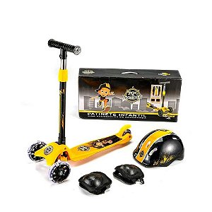 Kit Patinete 3 Rodas + Acessórios de Segurança Unitoys Amarelo