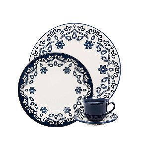 Conjunto de Jantar 4 Peças Oxford Renda Azul