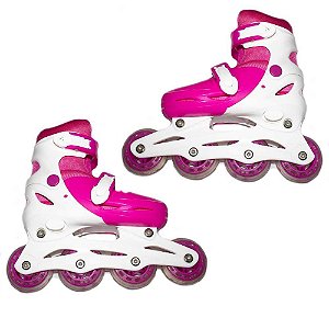 Patins Inline Importway Kit Proteção BW019 Rosa/Branco 31/34