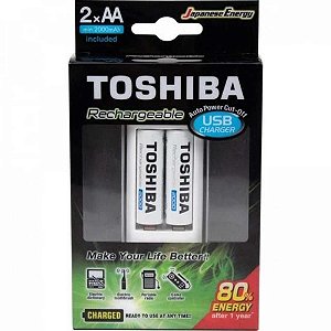 Carregador de Pilhas Toshiba USB AA/AAA Com 2 Pilhas