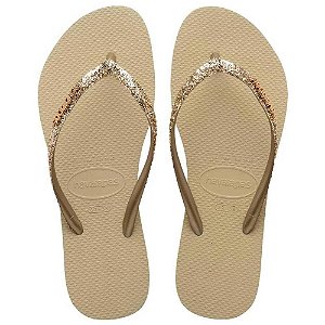 Chinelo Havaianas Slim Glitter II Areia - 35/36