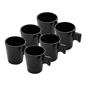 Jogo 6 Mini Canecas Mimo Style Cerâmica Black 80ml Ref.6632