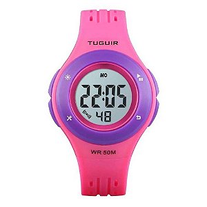 Relógio Infantil Tuguir Digital Menina 1455 TG30079 Rosa/Roxo