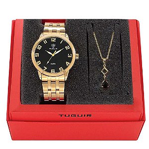 Kit Relógio Feminino Tuguir + Colar 2122 TG30239 - Dourado
