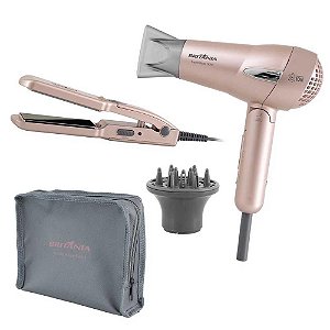 Kit Secador E Prancha Britânia Travel Rose Gold - Bivolt