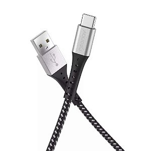 Cabo USB-A Para USB-C Em Nylon Trançado Geonav 1,2m ESC05BK