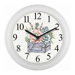 Relógio de Parede Ambiente Rosas Na Caixa 119071-021 Branco