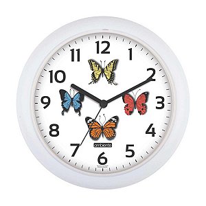 Relógio de Parede Ambiente 25cm Borboletas 198000-021 Branco