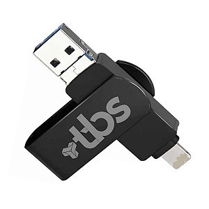 Pen Drive TBS 3 em 1 Entradas USB USB-C Lightning 64GB Preto