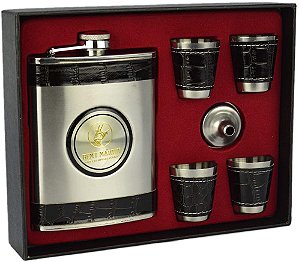 Cantil De Bolso Porta Bebida Whisky Copos Prata