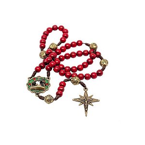 Terço Madeira Vermelho Natal 8mm Guirlanda - Toque o Céu
