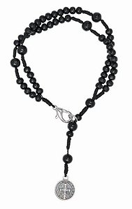 Pulseira Terço Medalha de São Bento Preta - Toque o Céu