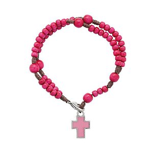 Terço Pulseira Infantil Rosa Cruz Rosa - Toque o Céu