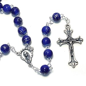 Terço Mesclado Azul  8mm - Toque o Céu