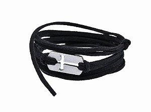 PULSEIRA JOVEM CRISTAO PRETA C/PLACA CRUZ VAZADA - Toque o Céu