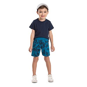 Bermuda masculina de moletinho e estampa floral - BICHO BAGUNÇA