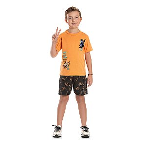Conjunto masculino em meia malha e tactel estampado - BICHO BAGUNÇA
