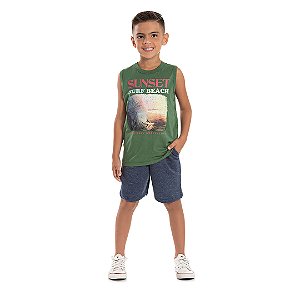 Conjunto regata masculino em meia malha e moletinho moulinê - BICHO BAGUNÇA