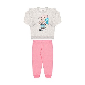 CONJUNTO FEMININO DE MOLETOM COM BABADO NA MANGA - BICHO BAGUNÇA